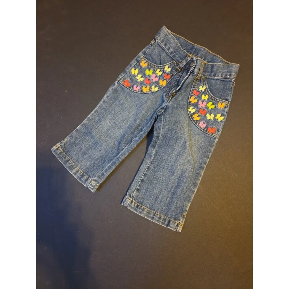 Gymboree Girls Jeans Embroidered Butterflies Size 4 Slim Denim Pockets